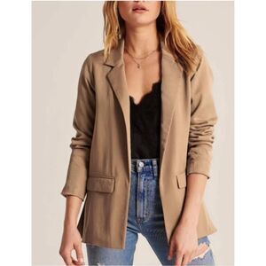 Abercrombie & Fitch Drapey Fluid Blazer Tan Camel Side Slits Pinstripe Cuff Sz S